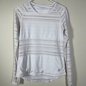 Tory Burch Sport Off-White Active Long Sleeve Top Stripe Vented XS!
